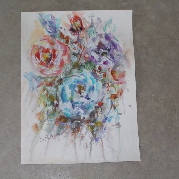 By Texas Artist Davila Other - Original Victorian Roses watercolor painting 11x15